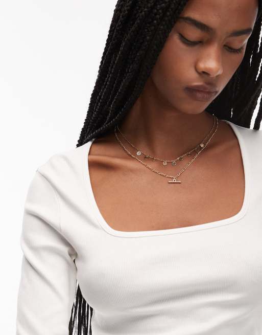 ASOS DESIGN - Geribbelde top met vierkante hals en lange mouwen in crème, 3 van 4