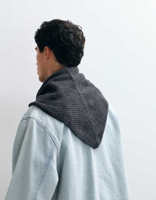 ASOS DESIGN geribbelde triangel sjaal in grijs, 3 van 3
