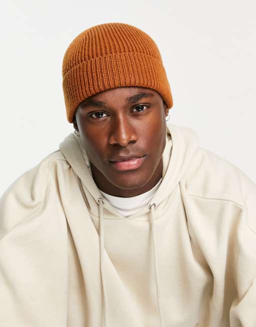ASOS DESIGN - Geribbelde vissersbeanie in tabak, 3 van 4