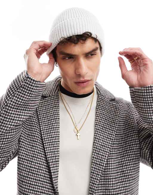 ASOS DESIGN - Geribbelde vissersbeanie van lamswol in grijs