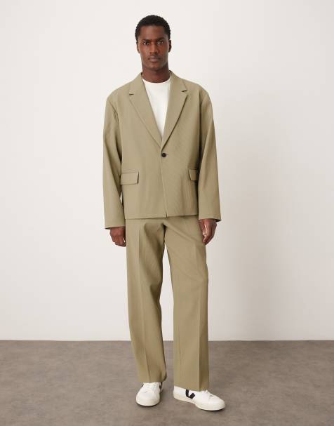 ASOS DESIGN - Geribbelde wijde pantalon in kaki - view 1