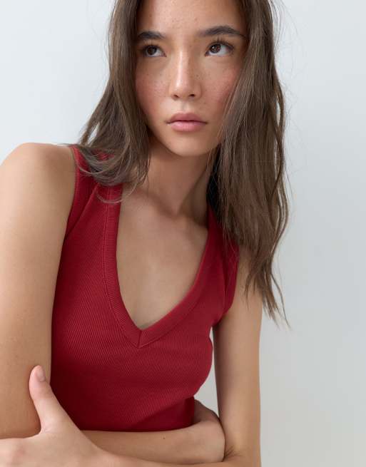 ASOS DESIGN geribd hemdje met V-hals in diep rood, 2 van 5