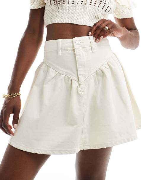 ASOS DESIGN - Gerimpelde denim minirok in ecru - view 1