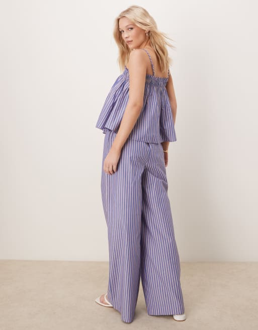 ASOS DESIGN - Gerimpelde gestreepte broek in blauw en rood, deel van co-ord set, 3 van 5