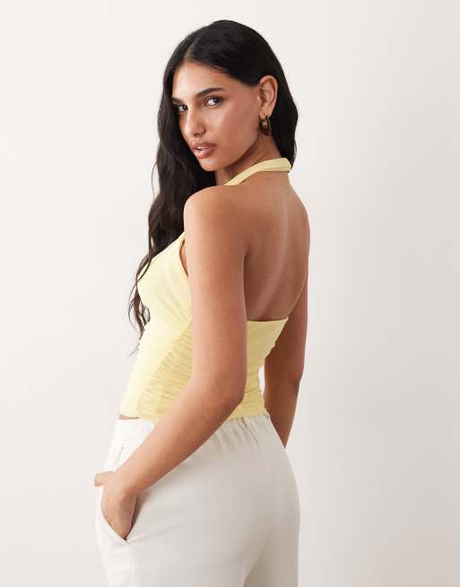 ASOS DESIGN - Gerimpelde haltertop van mesh in geel, 4 van 4