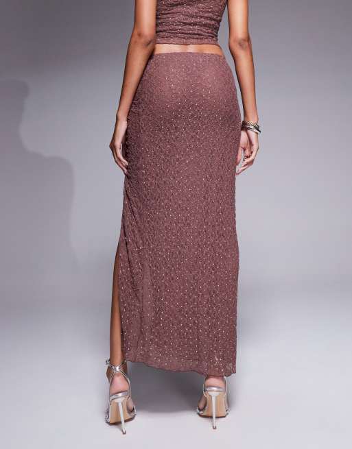 ASOS DESIGN - Gerimpelde kanten hotfix maxi rok in donkerbruin, deel van co-ord set, 2 van 5