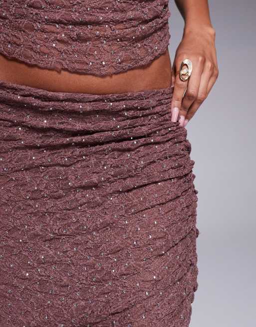 ASOS DESIGN - Gerimpelde kanten hotfix maxi rok in donkerbruin, deel van co-ord set, 3 van 5