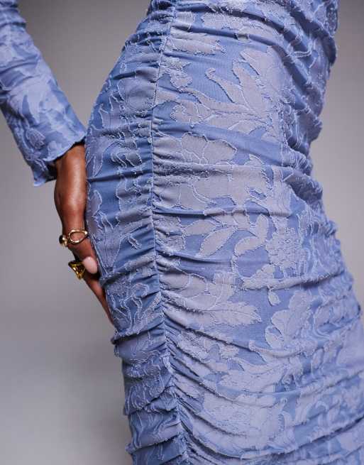 ASOS DESIGN - Gerimpelde maxi jurk van devoré met lange mouwen in felblauw, 3 van 4