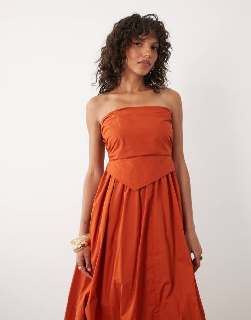 ASOS DESIGN - Gerimpelde midi bandeau-jurk in roestbruin, 2 van 4