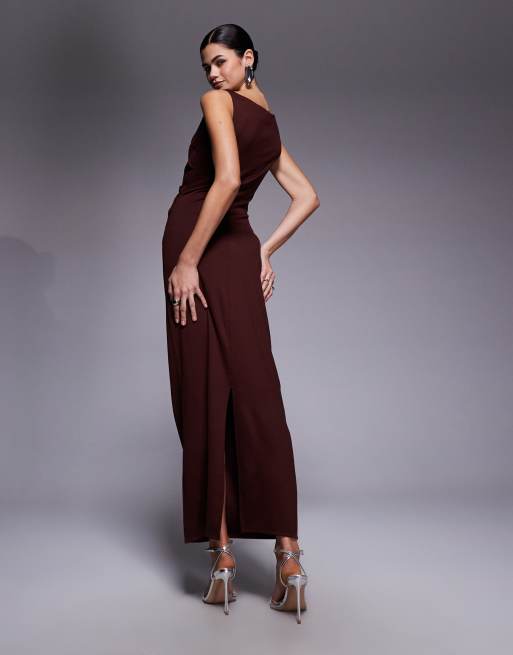 ASOS DESIGN - Gerimpelde midi-jurk met rechte hals in chocoladebruin, 4 van 4