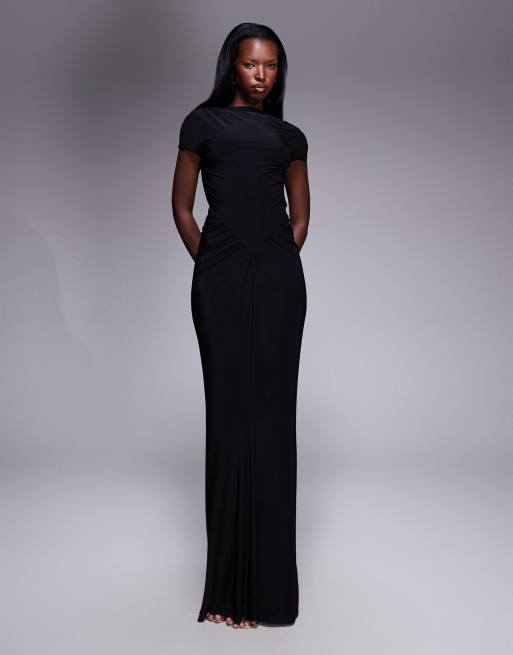ASOS DESIGN - Gerimpelde midi-jurk met uitsnijding aan de achterkant in zwart, 3 van 4