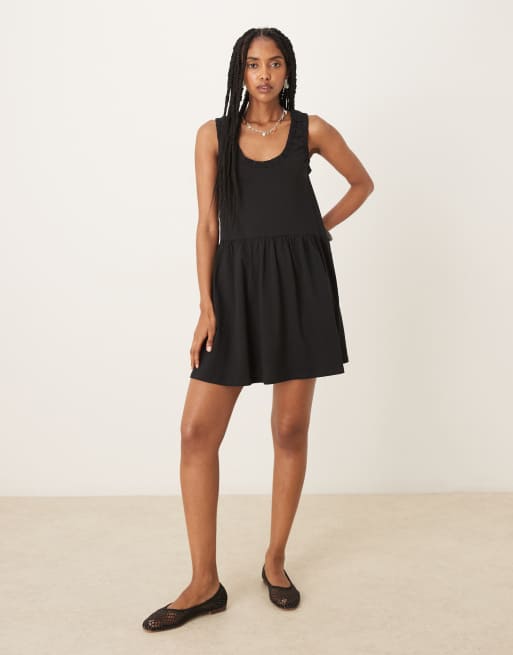 ASOS DESIGN - Gerimpelde mini jurk met lage ronde hals in zwart, 2 van 4
