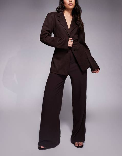 ASOS DESIGN – Gerippte, angeraute Hose in Braun mit geradem Schnitt - view 1