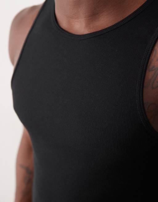 ASOS DESIGN – Gerippte Basic-Muskelshirts in Schwarz, 2er-Pack, 5 von 7