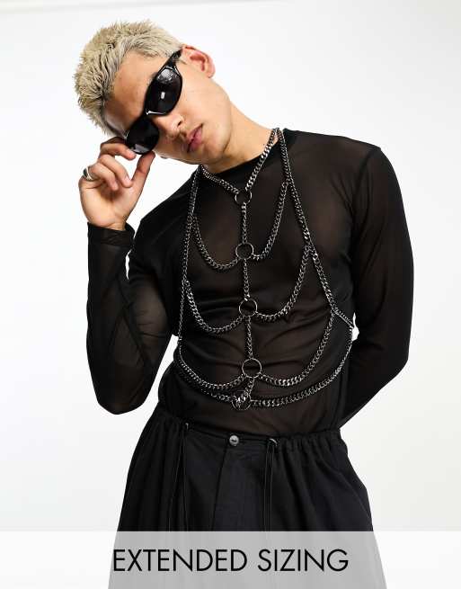 ASOS DESIGN – Gerippte Brustkorb-Body Chain in Stahlgrau