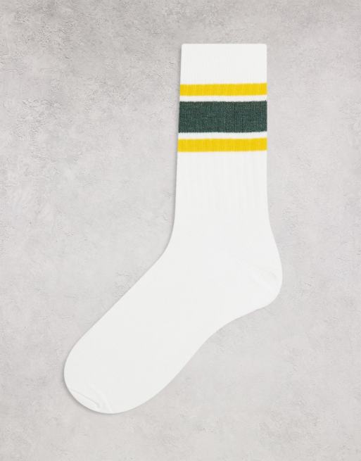 ASOS DESIGN – Gerippte Crew-Socken mit farbigen Streifen