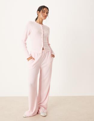 ASOS DESIGN - Gerippte, gebürstete Hose in Rosa mit weitem Bein, Kombiteil