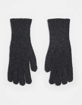 ASOS DESIGN - Gerippte Handschuhe aus Wolle in Anthrazit-Grau