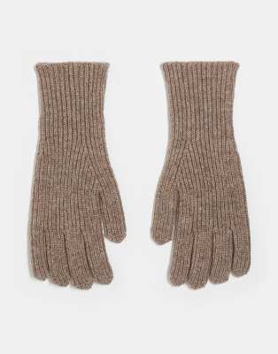 ASOS DESIGN - Gerippte Handschuhe aus Wolle in Hellbeige-Neutral