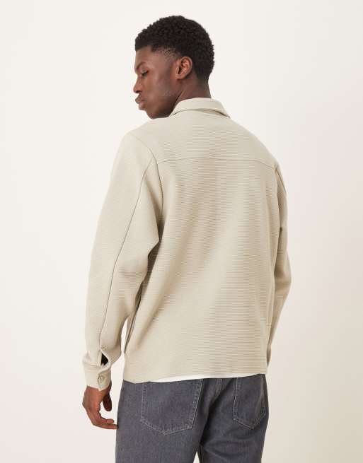 ASOS DESIGN – Gerippte Jersey-Hemdjacke in Steinbeige, 3 von 5