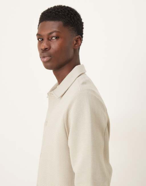 ASOS DESIGN – Gerippte Jersey-Hemdjacke in Steinbeige, 4 von 5
