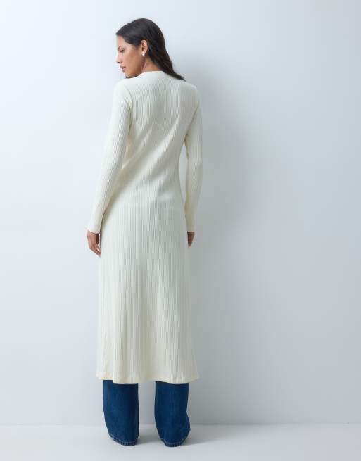 ASOS DESIGN gerippte Longline-Strickjacke mit Knopfleiste in Ecru, 4 von 4