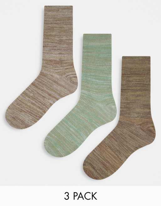 ASOS DESIGN – Gerippte, melierte Knöchelsocken in neutralen Farben im 3er-Pack