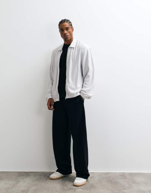 ASOS DESIGN – Gerippte Oversize-Harrington-Jacke in Grau mit Reißverschluss, Kombiteil, 2 von 5
