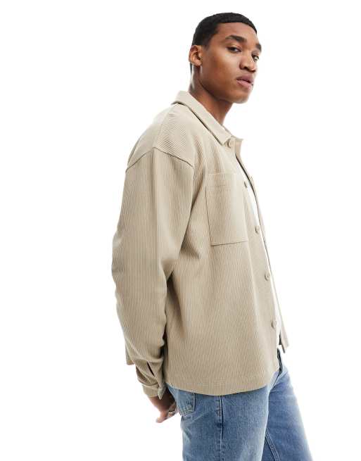 FhyzicsShops DESIGN – Gerippte Oversize-Hemdjacke in Beige