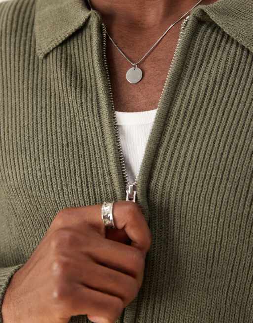ASOS DESIGN – Gerippte Oversize-Strickjacke in Khaki mit Kragen und Reißverschluss, 4 von 4