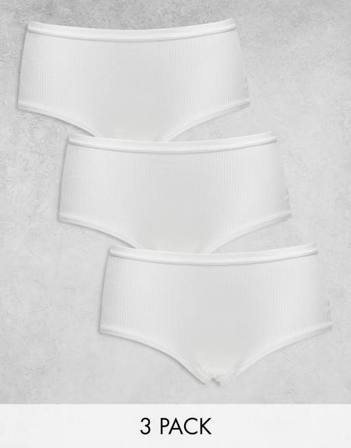 ASOS DESIGN – Gerippte Slips in Weiß im 3er-Pack