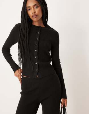 ASOS DESIGN - Gerippte Strickjacke in Schwarz, Kombiteil-Braun
