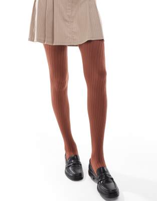 ASOS DESIGN - Gerippte Strumpfhose in Schokoladenbraun
