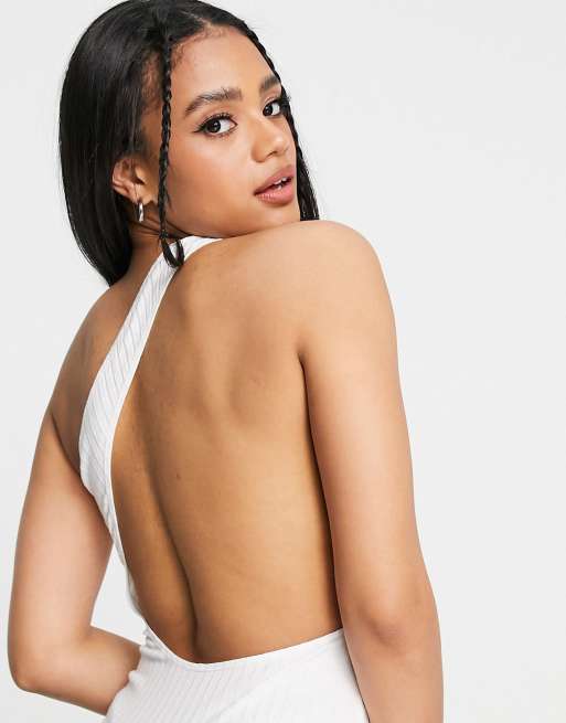 ASOS DESIGN – Gerippter Body mit One-Shoulder-Träger in Weiß
