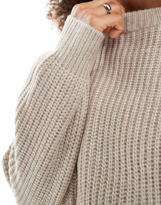 ASOS DESIGN – Gerippter Grobstrick-Pullover in Hellbeige mit