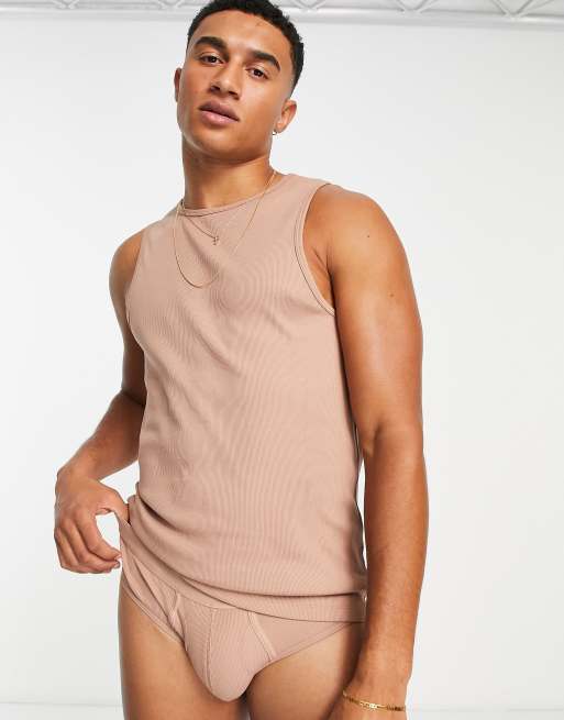 Asos Design Gerippter Lounge Pyjama Aus Trägertop Und Slip In Braun