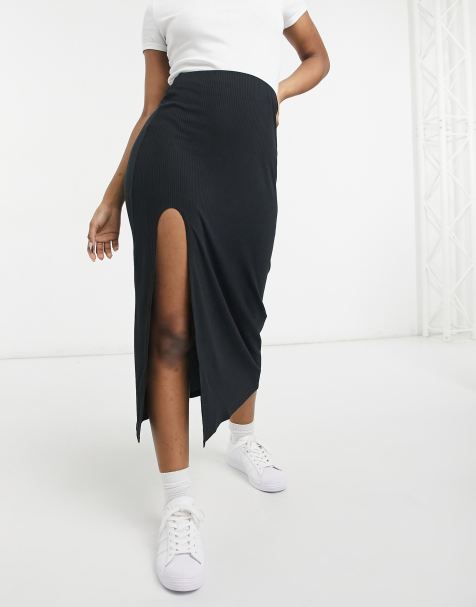 ASOS DESIGN – Gerippter Midirock mit hohem Schlitz