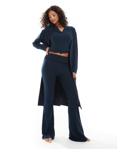 ASOS DESIGN – Gerippter Morgenmantel in Marineblau - view 1