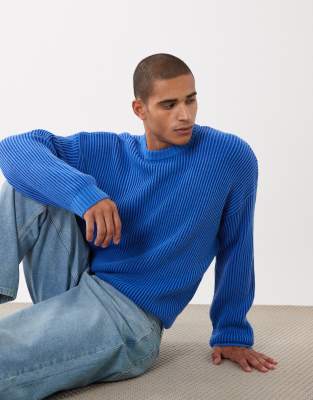 Gerippter Oversize-Strickpullover in Blau Blau XL