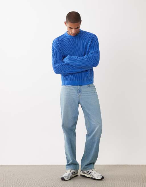 ASOS DESIGN – Gerippter Oversize-Strickpullover in Blau, 2 von 5