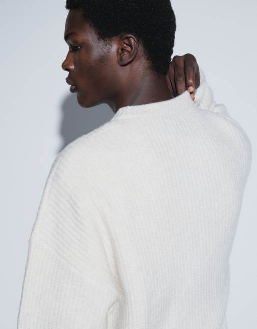 ASOS DESIGN gerippter Pullover aus Strick mit Wollmix in Oatmeal-Meliert, 2 von 5