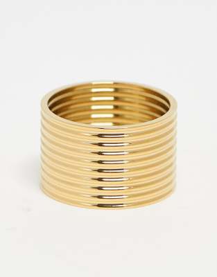 ASOS DESIGN - Gerippter Ring aus wasserfestem Edelstahl in Gold-Goldfarben