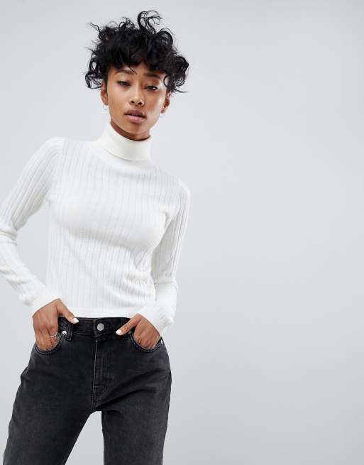 ASOS DESIGN – Gerippter Rollkragenpullover mit kurzem Schnitt