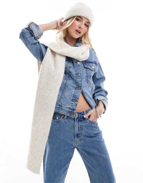 ASOS DESIGN – Gerippter Schal in Creme mit Wollanteil - view 1