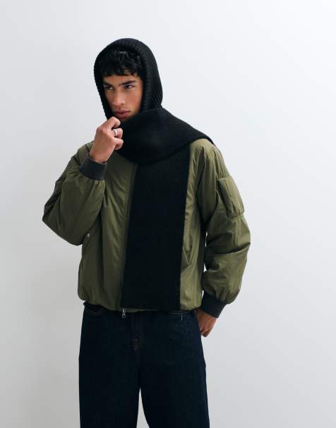 ASOS DESIGN gerippter Schal mit Kapuze in Schwarz - view 1