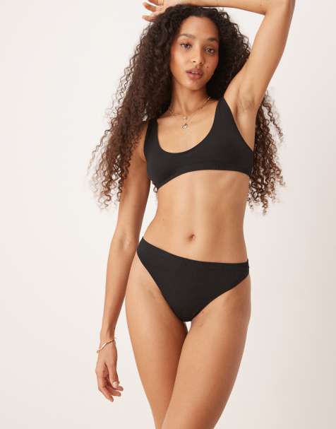 ASOS DESIGN – Gerippter String-Tanga in Schwarz - view 1
