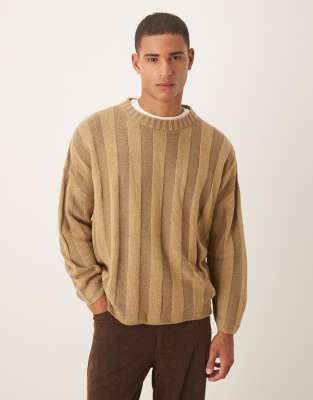 Gerippter Super-Oversize-Strickpullover in Beige-Neutral Neutral M
