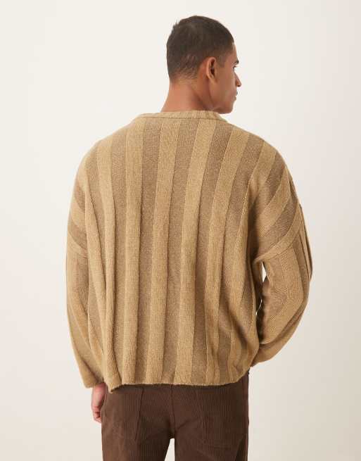 ASOS DESIGN – Gerippter Super-Oversize-Strickpullover in Beige, 3 von 5