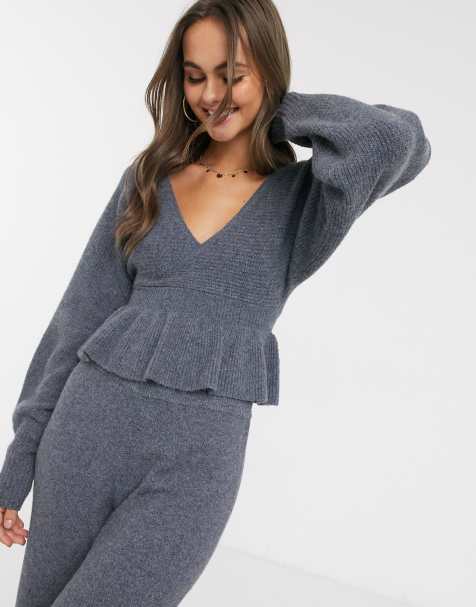 ASOS DESIGN – Gerippter Wickelpullover aus recycelten Materialien, Kombiteil