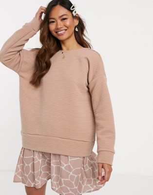 ASOS DESIGN – Geripptes 2-in-1-Sweatshirtkleid mit Saum mit Giraffen-Print-Rosa